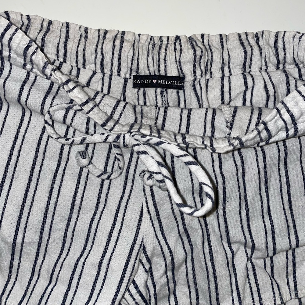 White Linen Striped Shorts